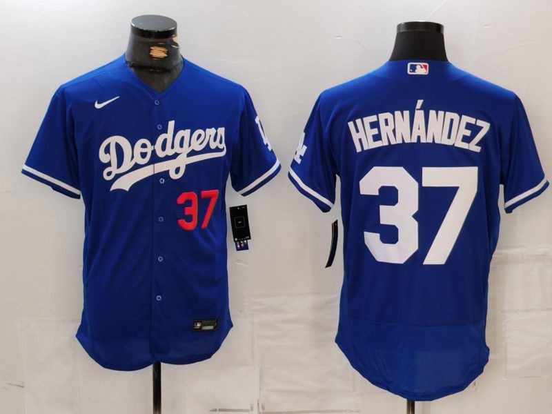 Men Los Angeles Dodgers #37 Hernandez Blue Nike Elite 2024 MLB Jersey style 7262